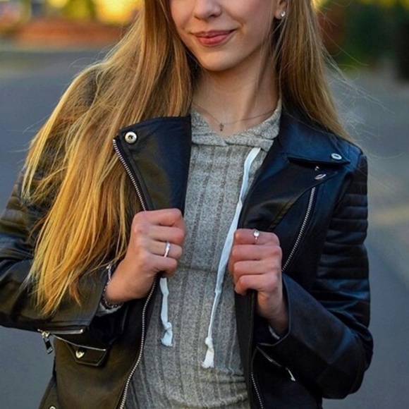 Quilted detail olive green vegan leather jacket zip arms coat - Picture 8 of 9